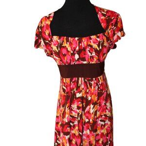 Bisou Bisou Women's Floral Polyester Short Sleeve Knee Length Dress 14 EUC